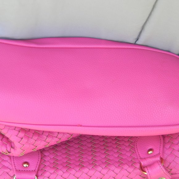 Deux Lux Handbag Hot Pink Vegan Leather Weave Large Purse - Picture 6 of 11